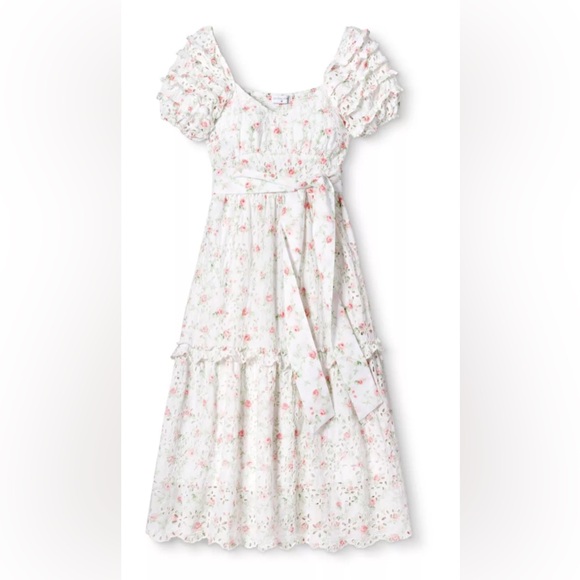 LoveShackFancy White Floral Maxi Eyelet Dress 8 - Picture 1 of 4